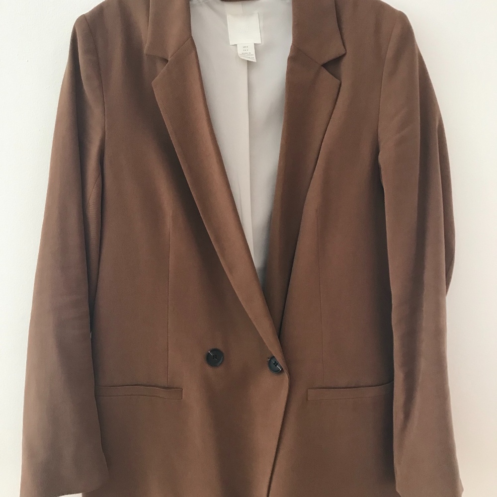 H & M Double-breasted Jacket blazer Taupe Brown 4